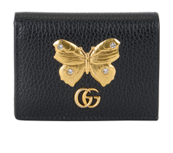 Gucci GG Butterfly Card Case, Leather, Black, 525040, DB, 2*